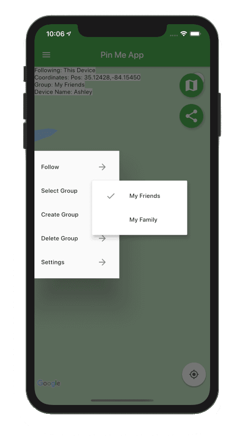 Original Pin Me app screenshot: A shared view of your day