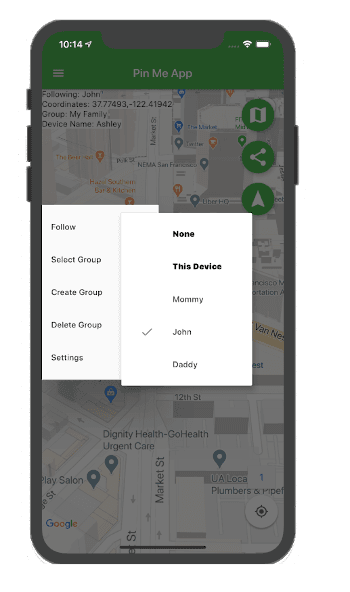 Original Pin Me app screenshot: Your groups, together